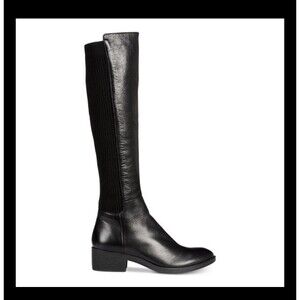 Kenneth Cole Levon Riding Boots Womens US 6.5M Black Leather Round Toe Knee High